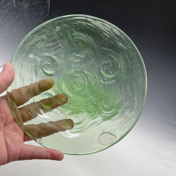 1920s Consolidated Glass Catalonia Green Bubble Uranium Salad Plate 8" Luncheon - Picture 5 of 9